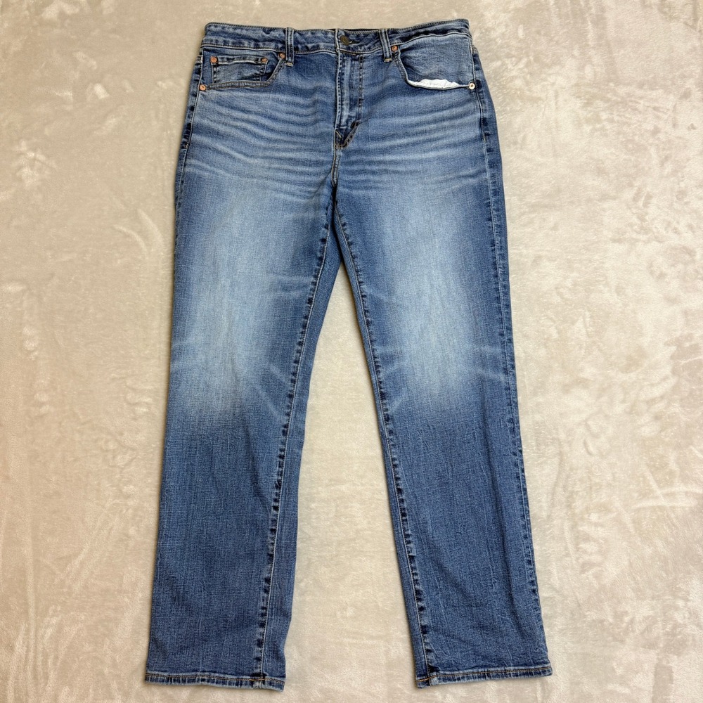 American Eagle Athletic Straight Jeans Mens 36x32 (Fit 36x29) Blue Faded AirFlex